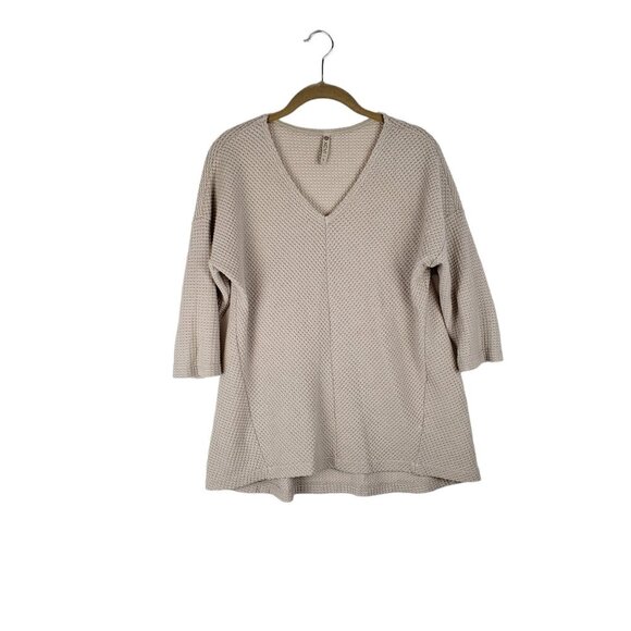 XCVI Waffle Knit Top Oatmeal V-Neck Textured 3/4 Sleeve Womens Size Small - Picture 1 of 7